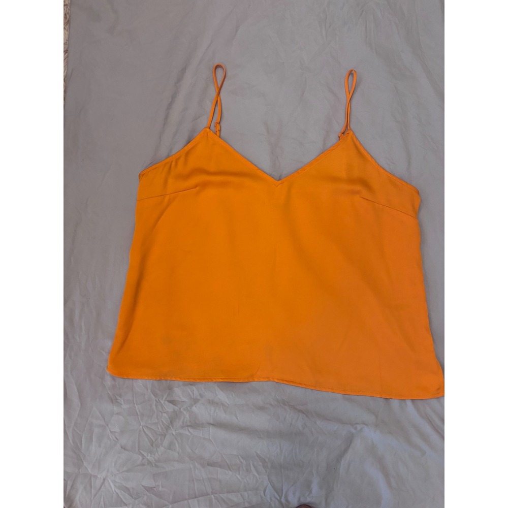 A New Day Womens Orange Satin V-Neck Camisole Adjustable Straps Size L